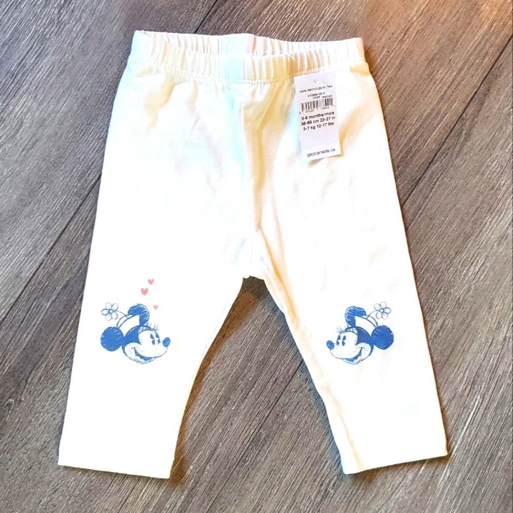 NWT 4/$20 Baby Gap Disney Minnie Mouse Leggings/Tights, Cream, Size 3-6 Months
